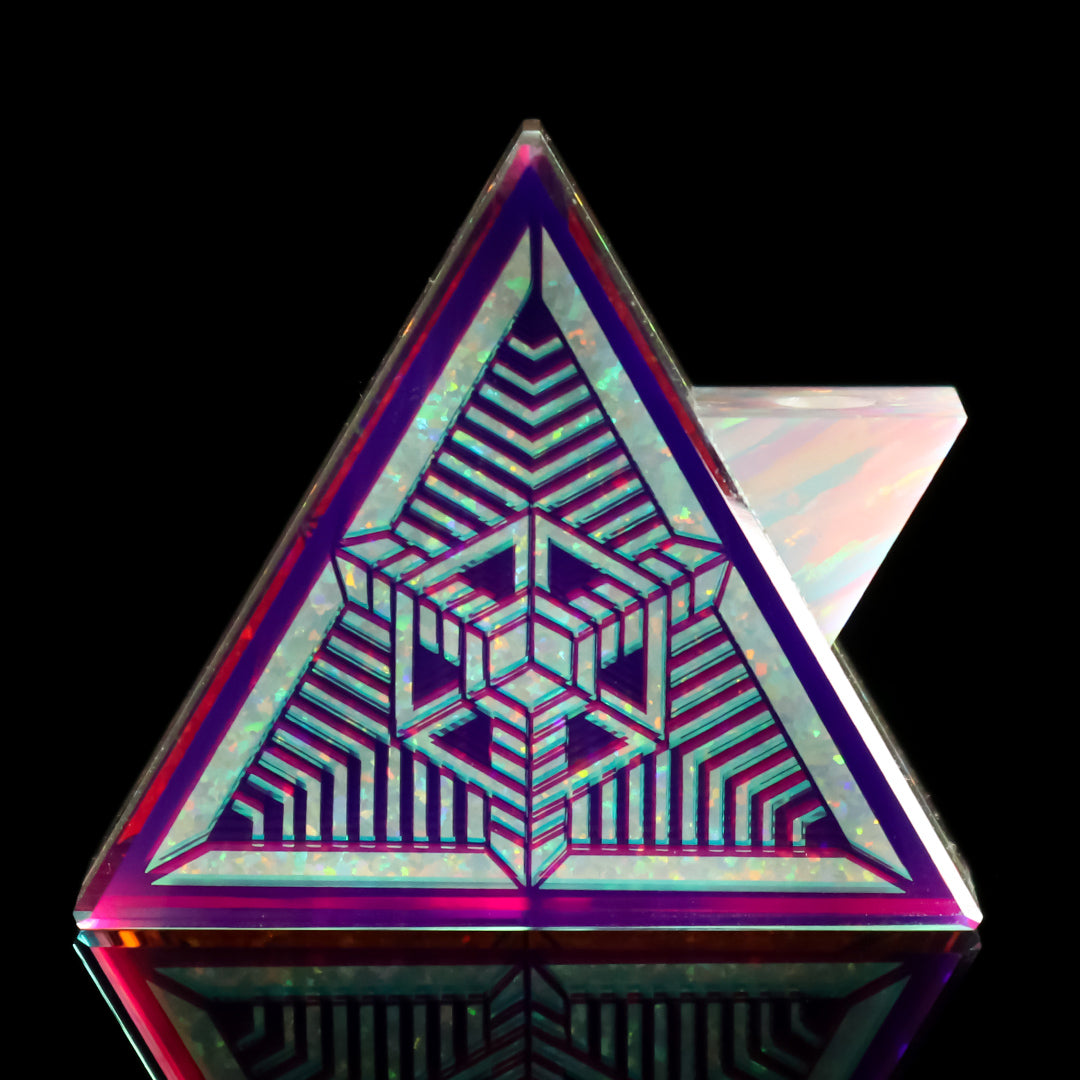 Double Sided Etched Dichropal Triangle Pendant