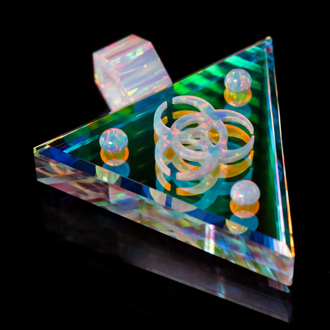 Biohazard Opal Dichro Infinity Triangle Pendant