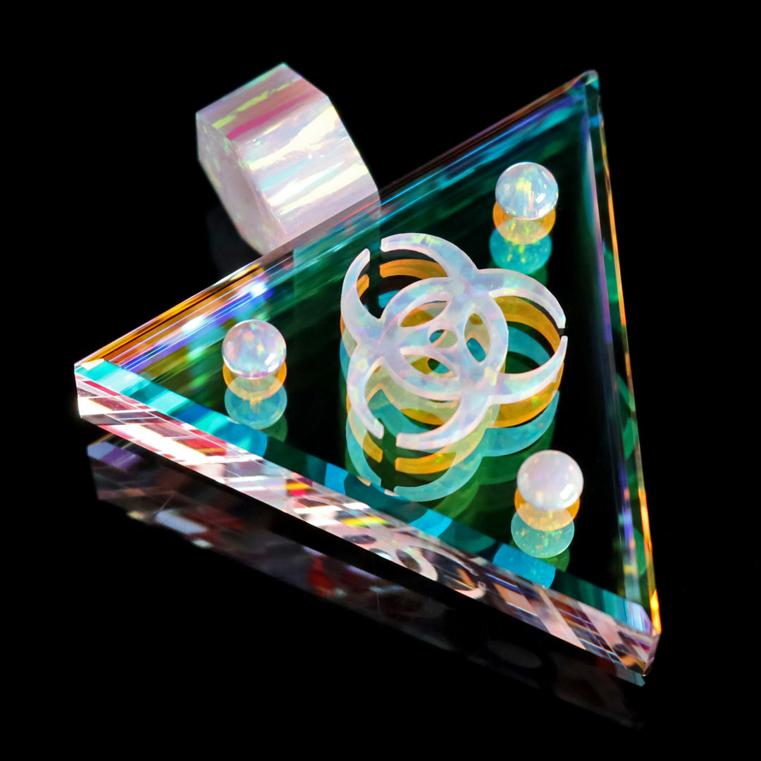 Biohazard Opal Dichro Infinity Triangle Pendant