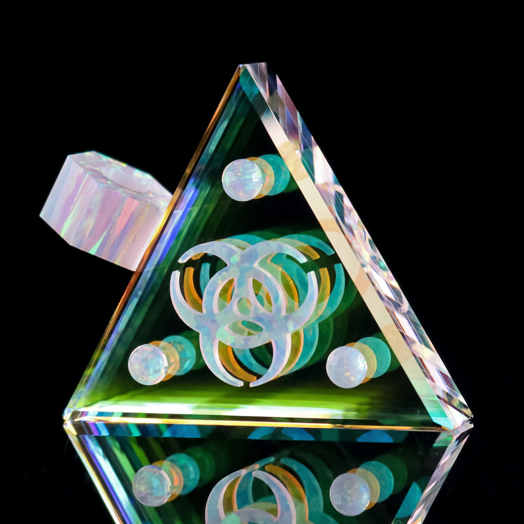 Biohazard Opal Dichro Infinity Triangle Pendant
