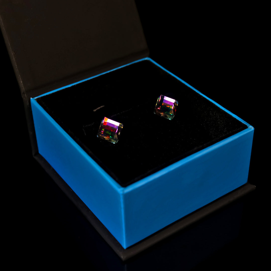 Faceted Black Purple Opal Stud Earring
