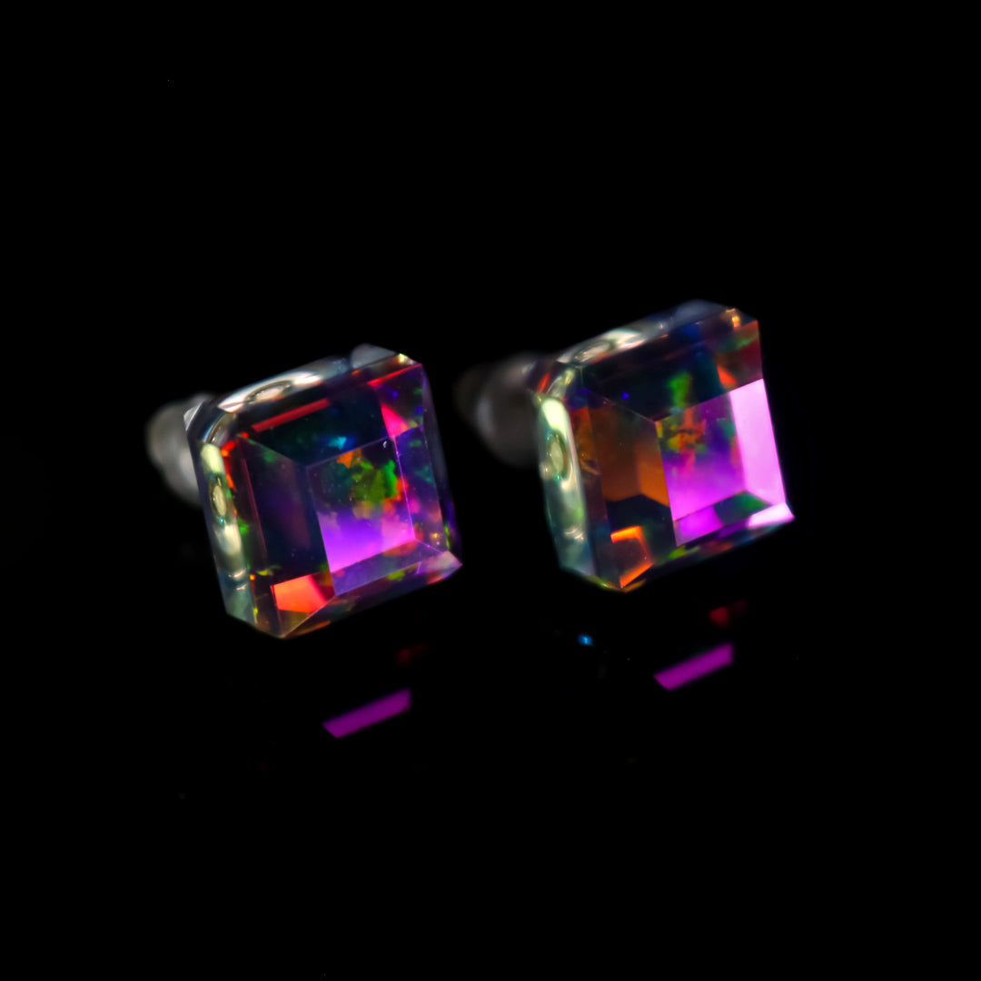 Faceted Black Purple Opal Stud Earring