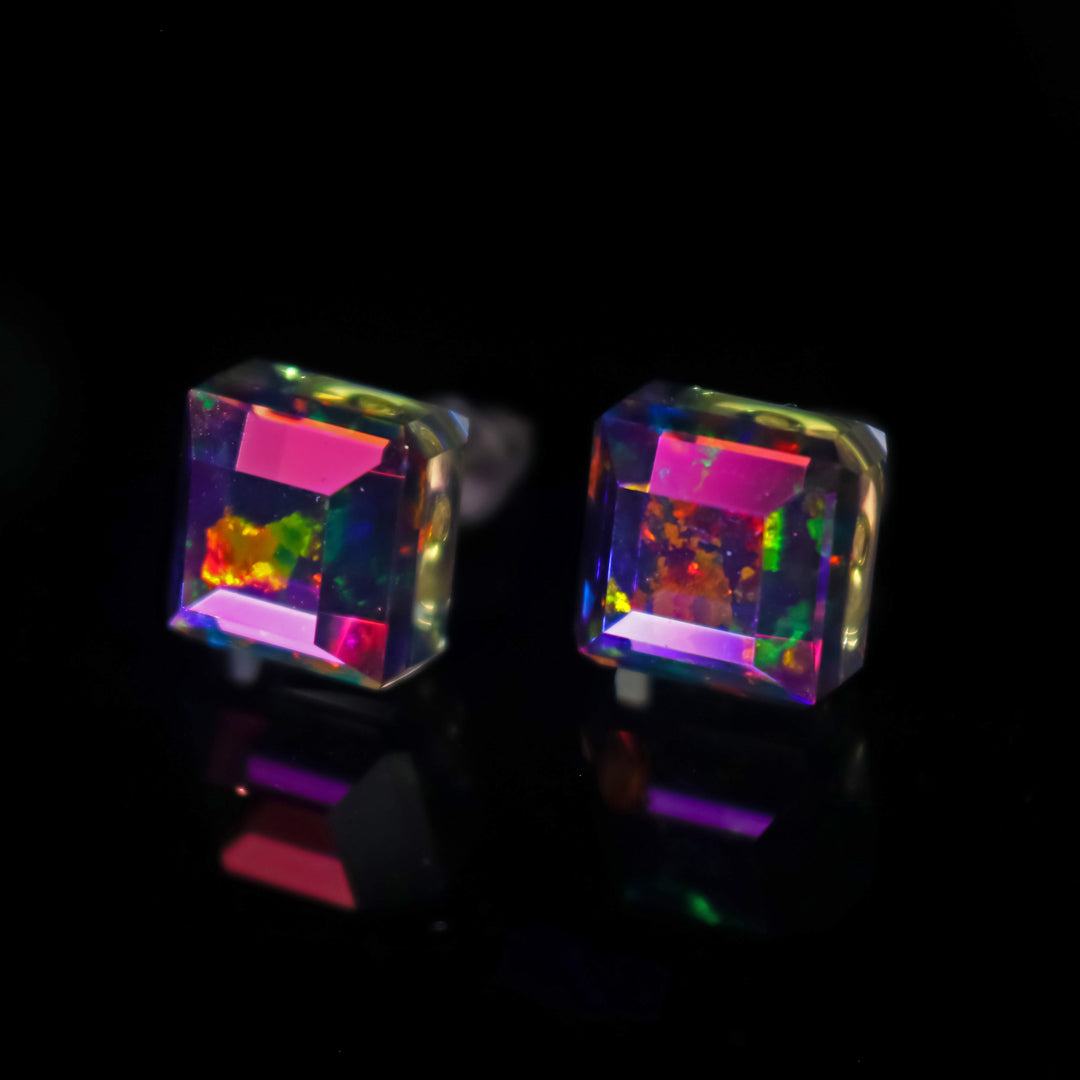 Faceted Black Purple Opal Stud Earring