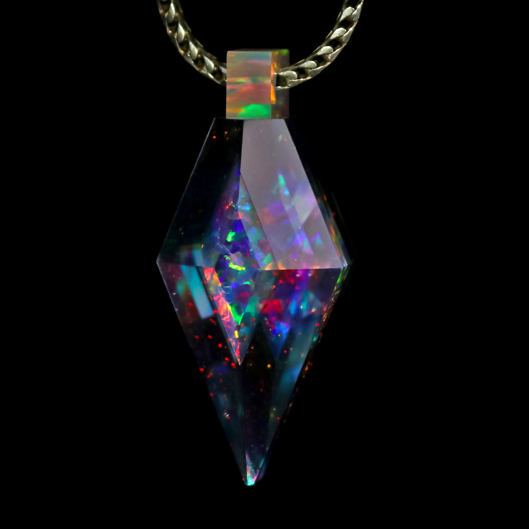 Faceted Cosmic Crystal Opal Pendant