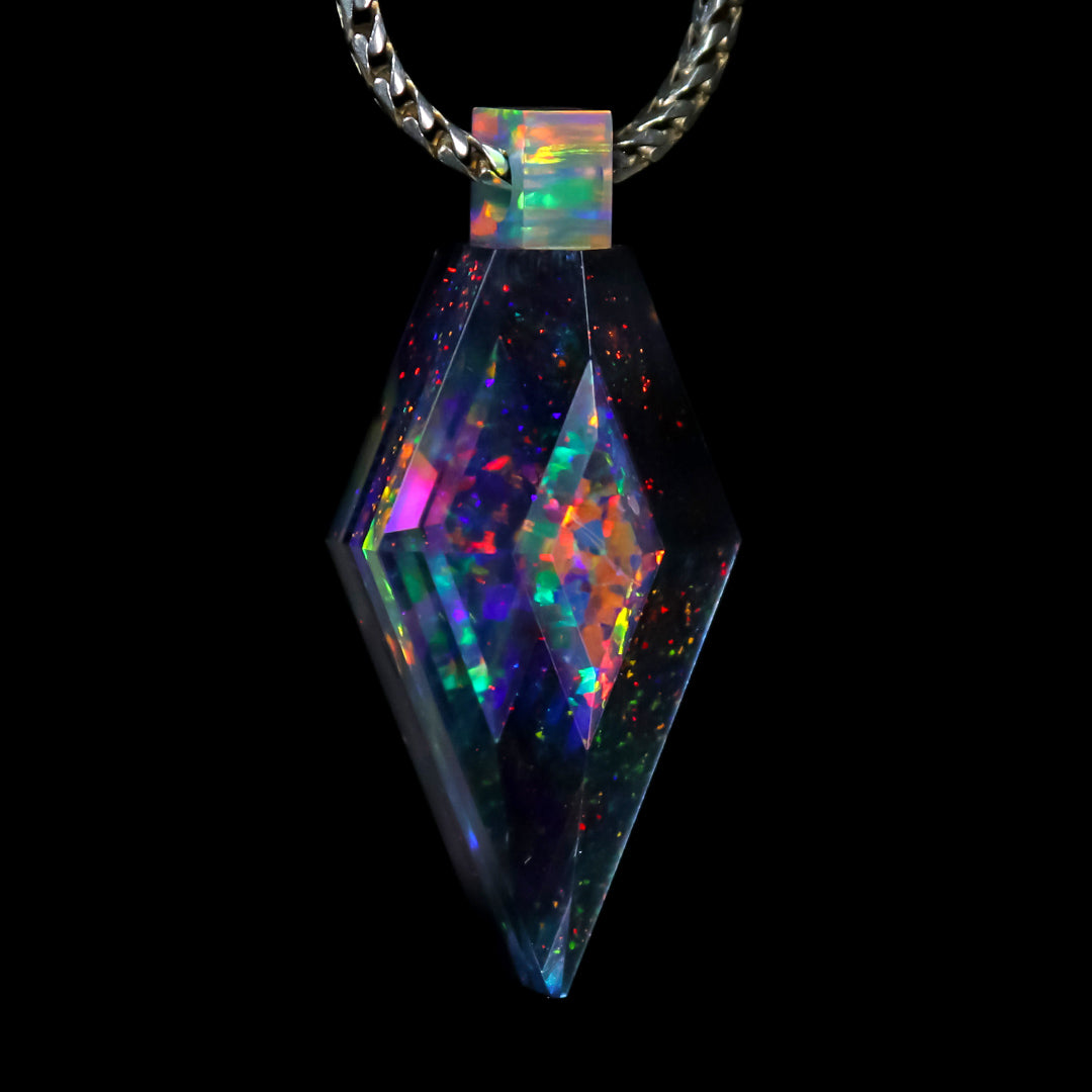 Faceted Cosmic Crystal Opal Pendant