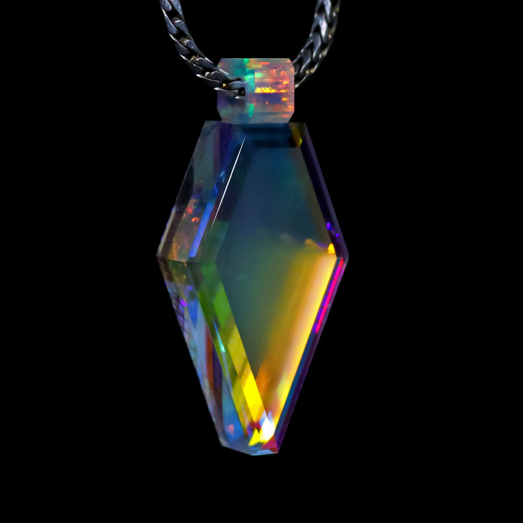 Faceted Dichro Grid Crystal Pendant
