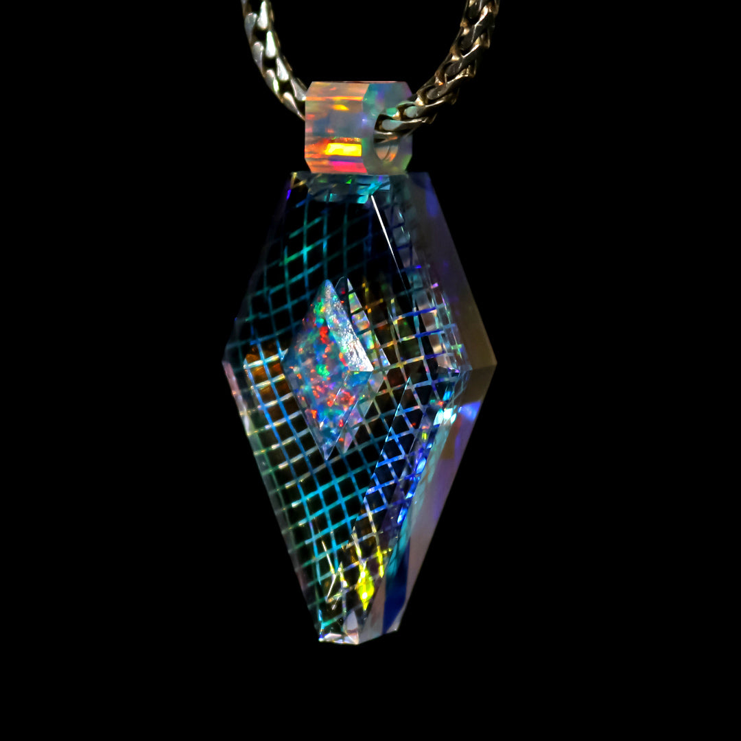Faceted Dichro Grid Crystal Pendant