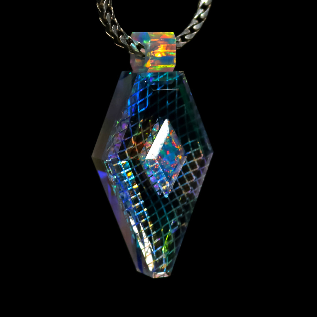Faceted Dichro Grid Crystal Pendant