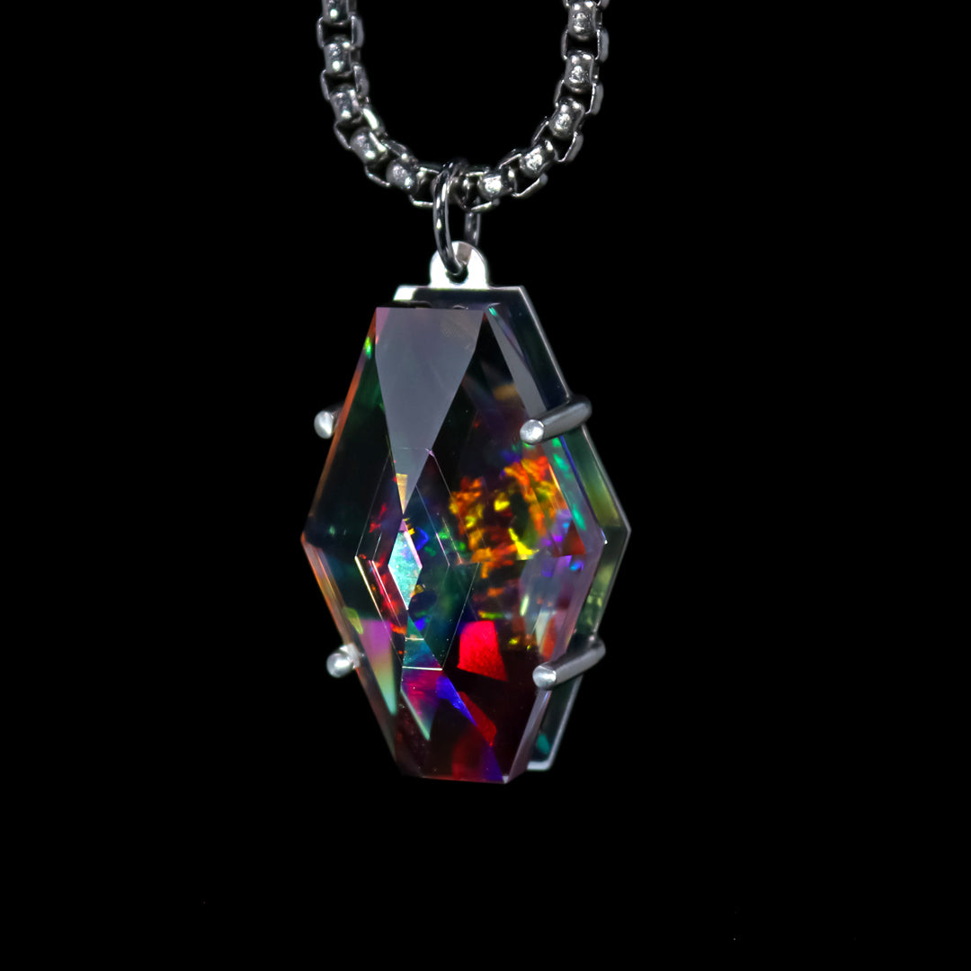 Faceted Hexagon HoloGem w/ Silver Setting