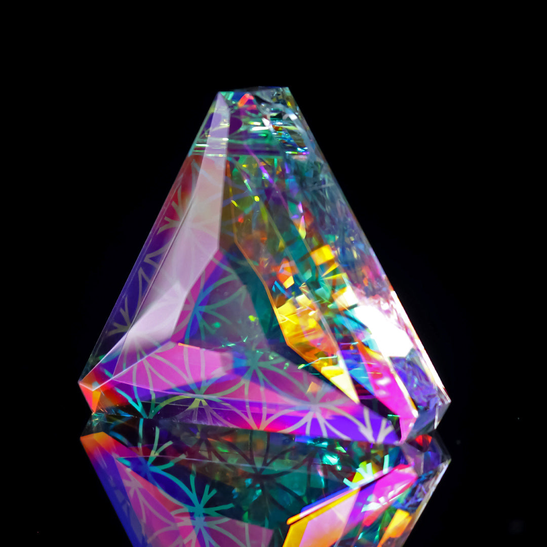 Faceted Flower of Life Opal Triangle Pendant