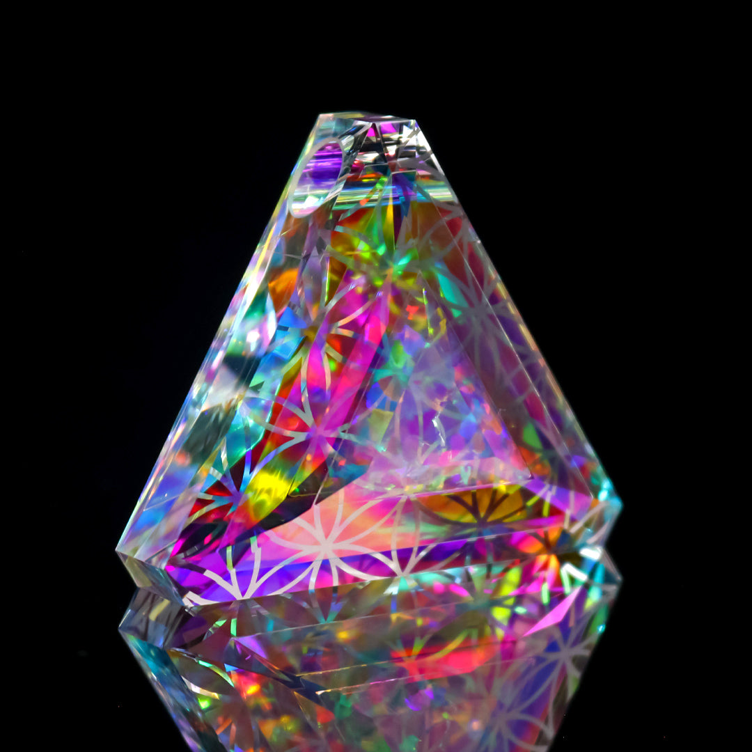 Faceted Flower of Life Opal Triangle Pendant