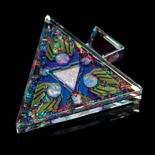 Faceted Gold & Silver Quantum Core Triangle Pendant