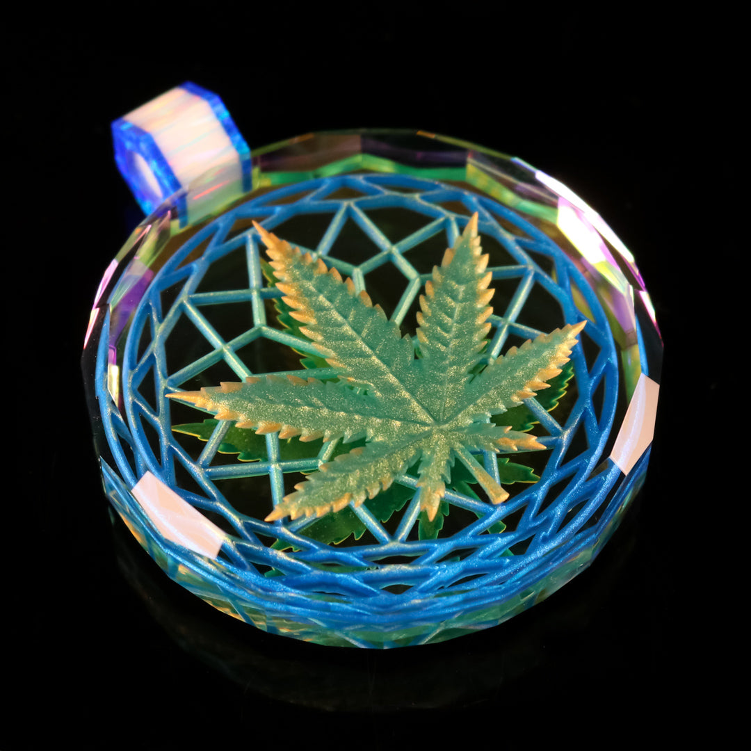 Faceted 3D Leaf Inlay Dichro Pendant