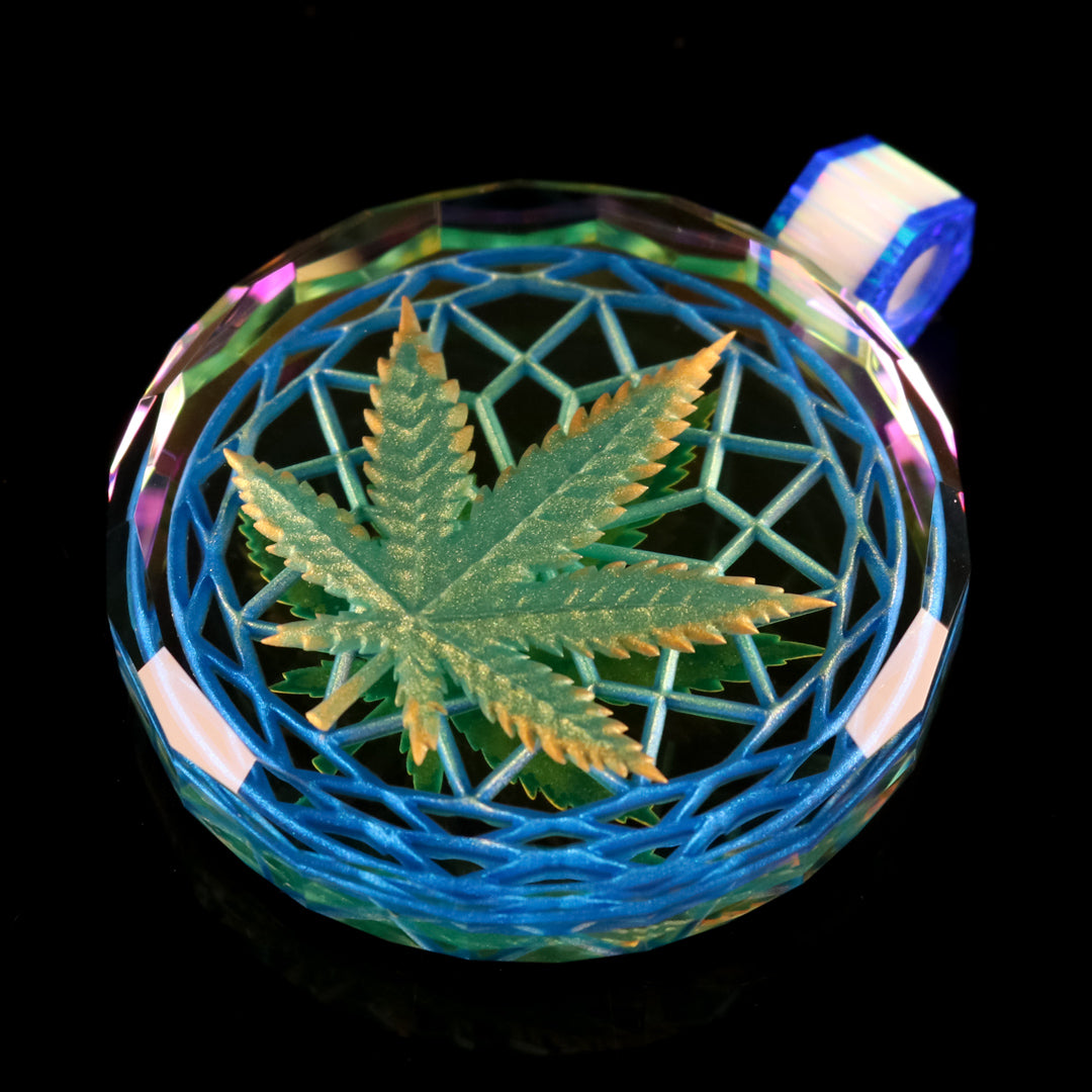 Faceted 3D Leaf Inlay Dichro Pendant