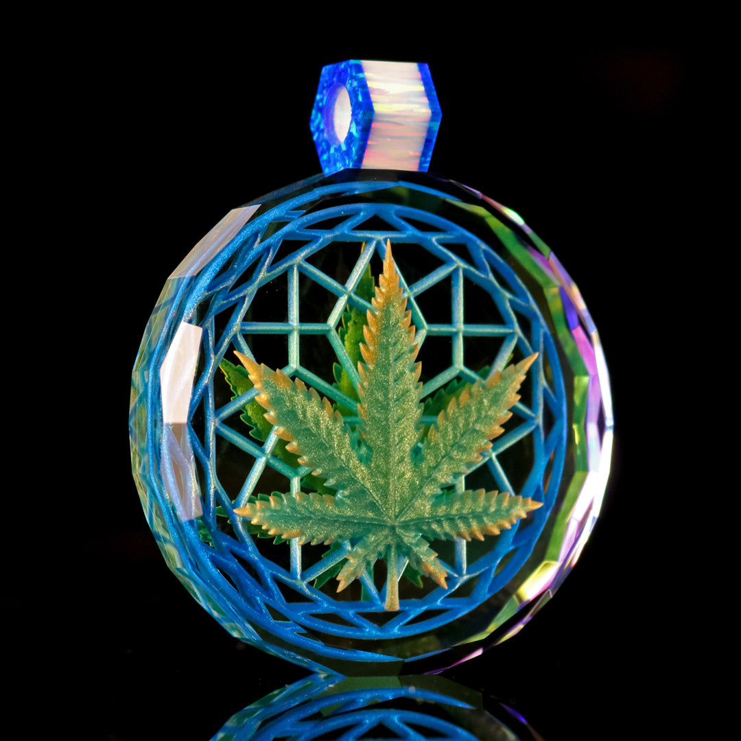 Faceted 3D Leaf Inlay Dichro Pendant