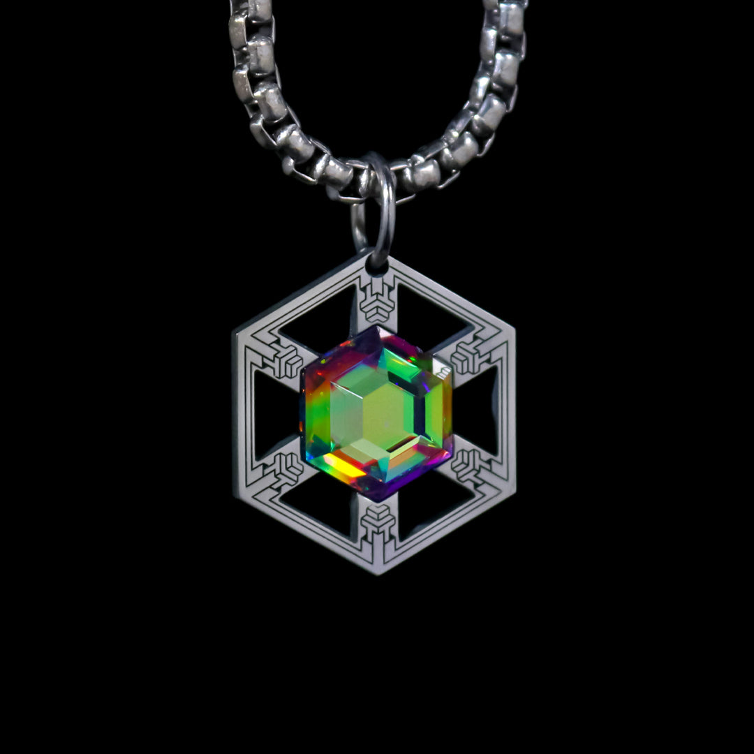 Mini Silver Floating Hexagon Opal Pendant