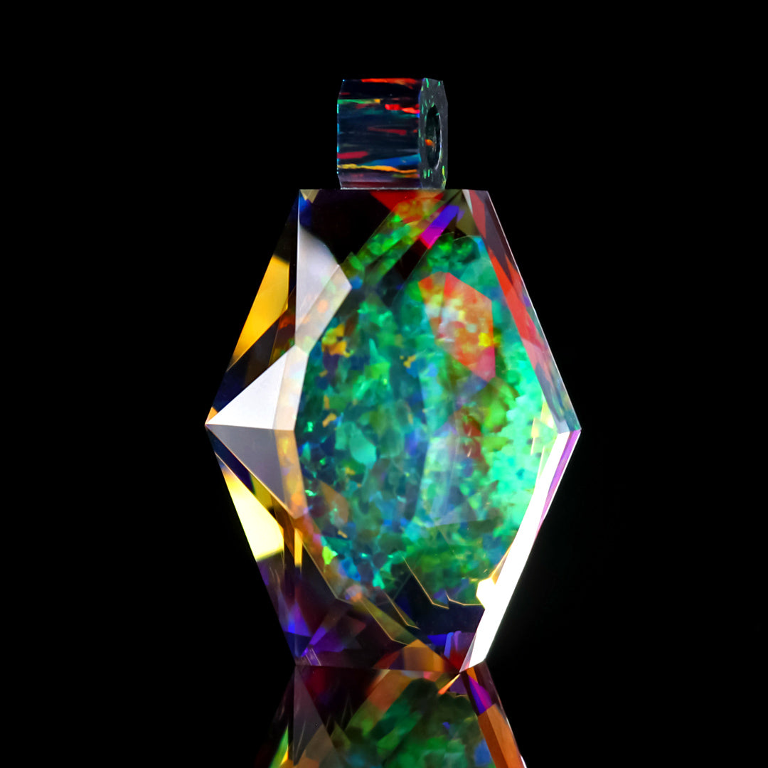 Faceted Holographic Hexagon Opal Pendant
