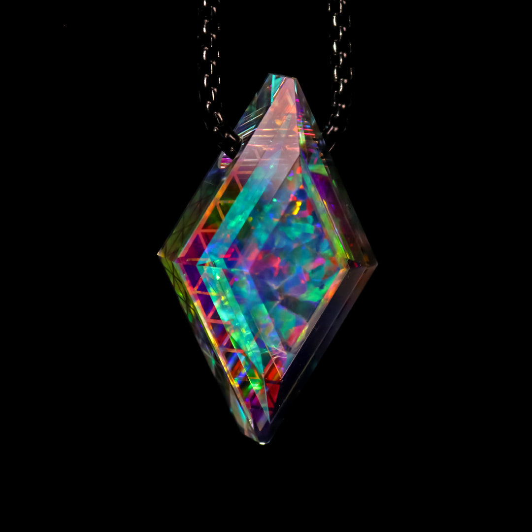 Faceted IsoGrid Diamond Opal Pendant