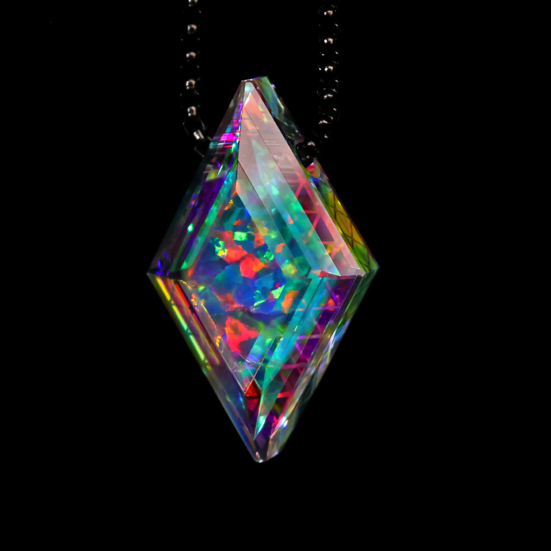 Faceted IsoGrid Diamond Opal Pendant