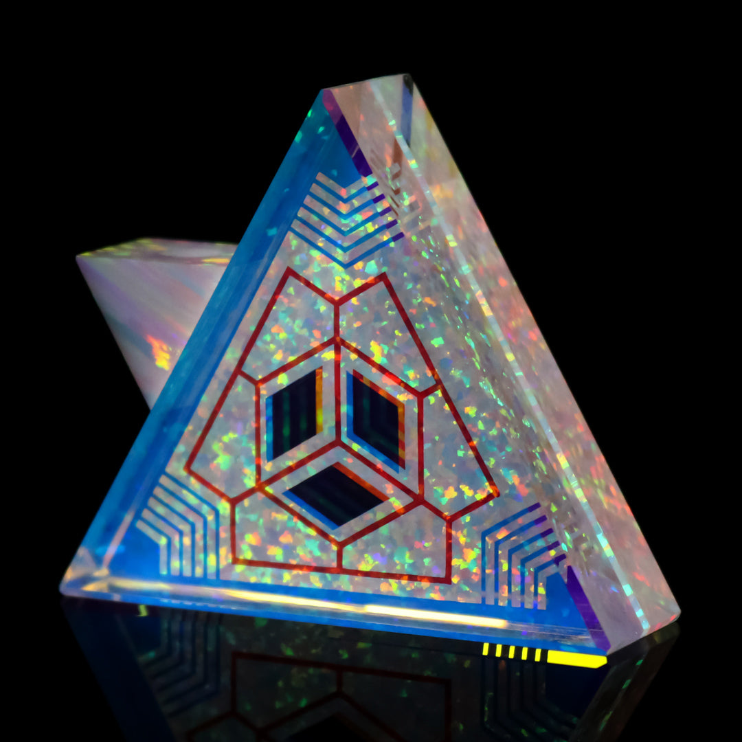 Double Sided Etched Dichropal Triangle Pendant