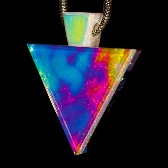 Faceted Cosmic Dust Opal & Dichro Triangle Pendant