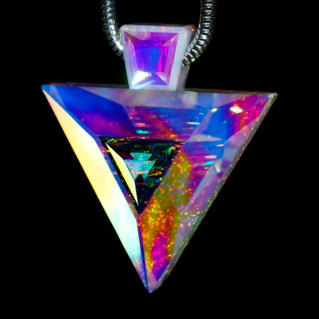 Faceted Cosmic Dust Opal & Dichro Triangle Pendant