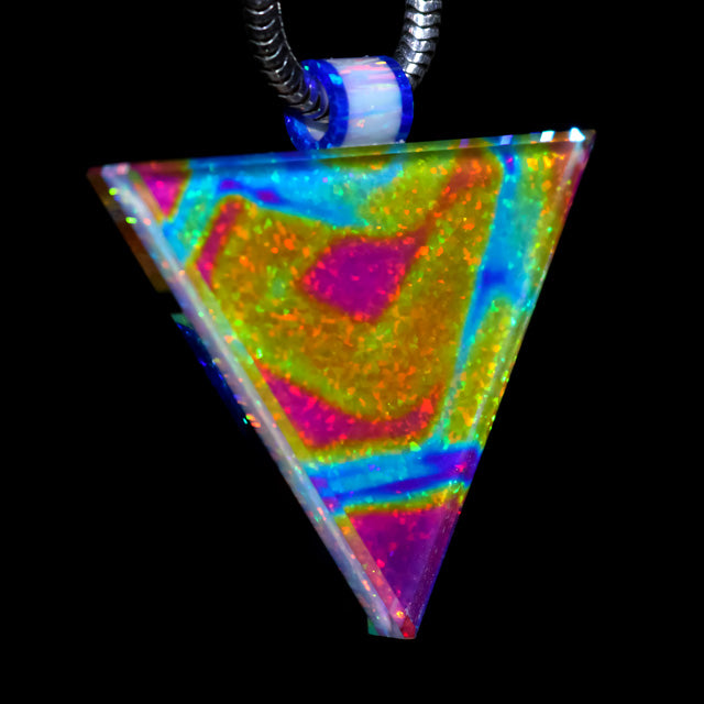 Faceted Cosmic Dust Opal & Dichro Triangle Pendant