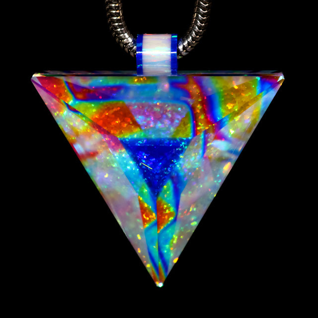 Faceted Cosmic Dust Opal & Dichro Triangle Pendant