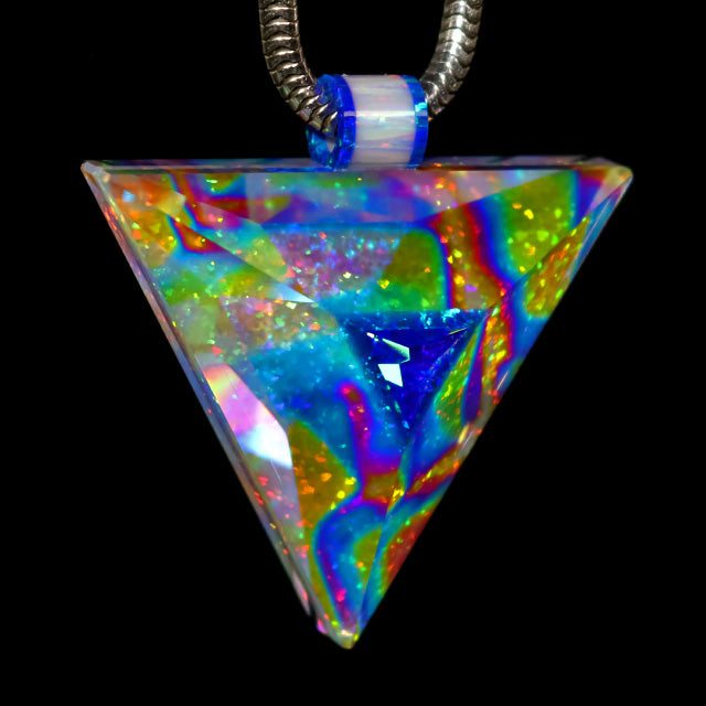Faceted Cosmic Dust Opal & Dichro Triangle Pendant