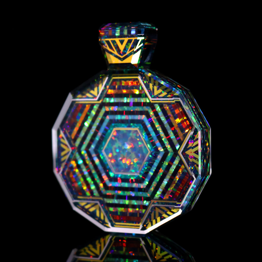 KravinGlass Faceted dichro and opal glass pendants