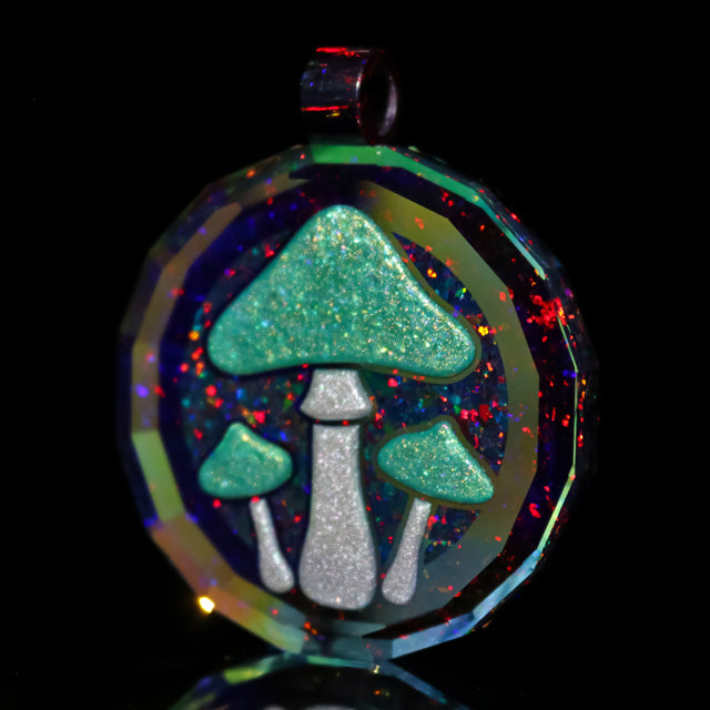 Faceted 3D Mushroom Cluster Inlay Pendant