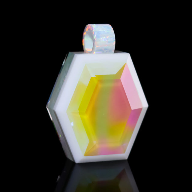 Faceted Dichro and Opal Hexagon Pendant