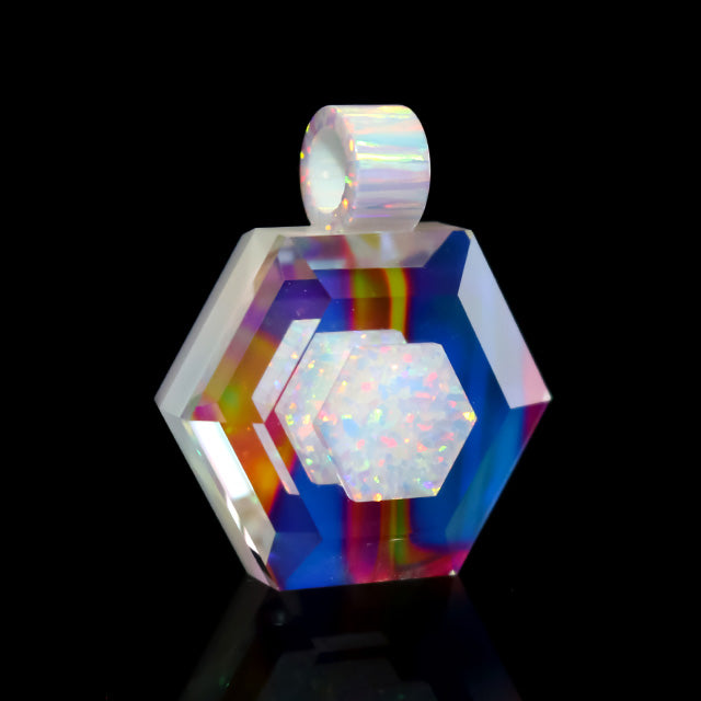 Faceted Dichro and Opal Hexagon Pendant