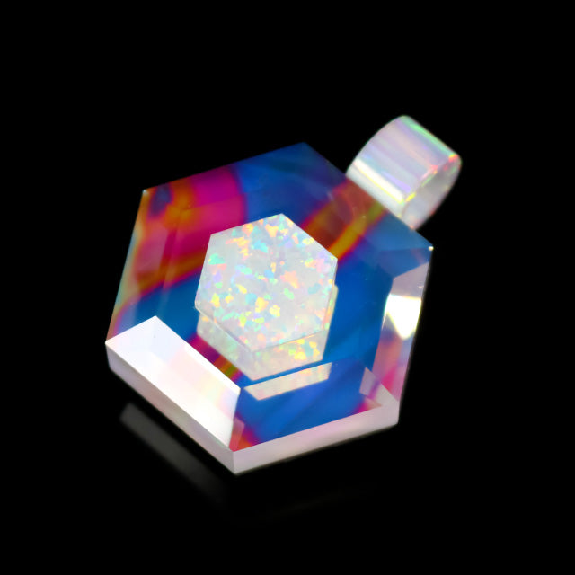 Faceted Dichro and Opal Hexagon Pendant