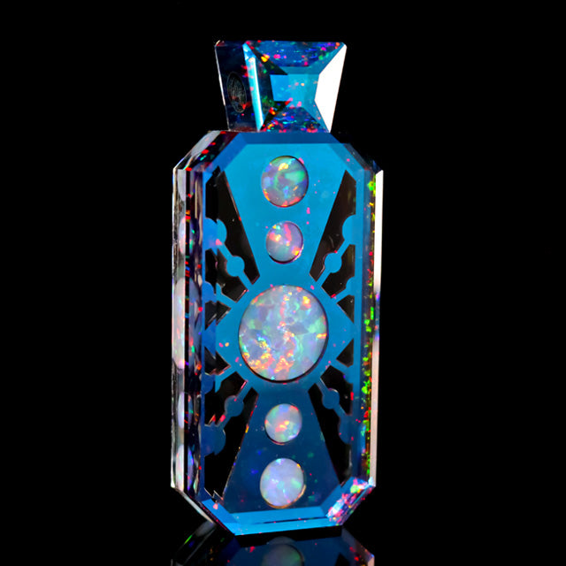 Faceted Nebula Dust Socketed Opal Tablet Pendant