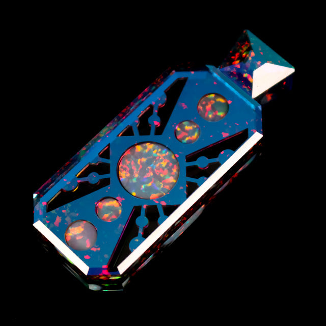Faceted Nebula Dust Socketed Opal Tablet Pendant