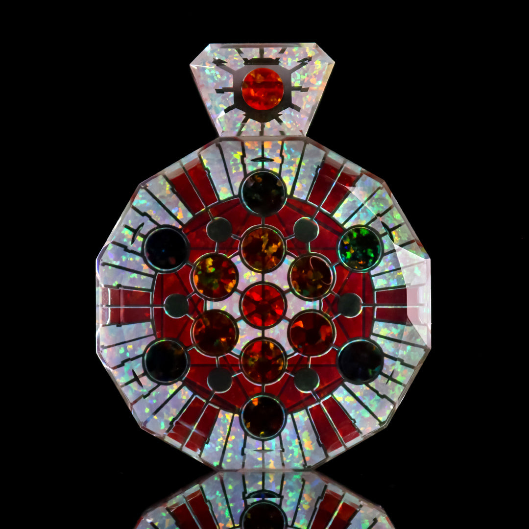 Socketed Ruby Opal Metatrons Cube Pendant