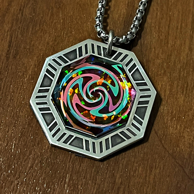Silver Octagon Wig Wag Opal Amulet