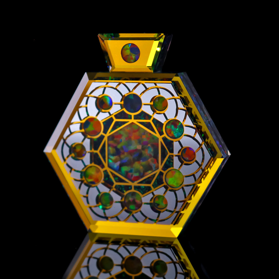 Socketed Hexagon Opal Amulet Pendant