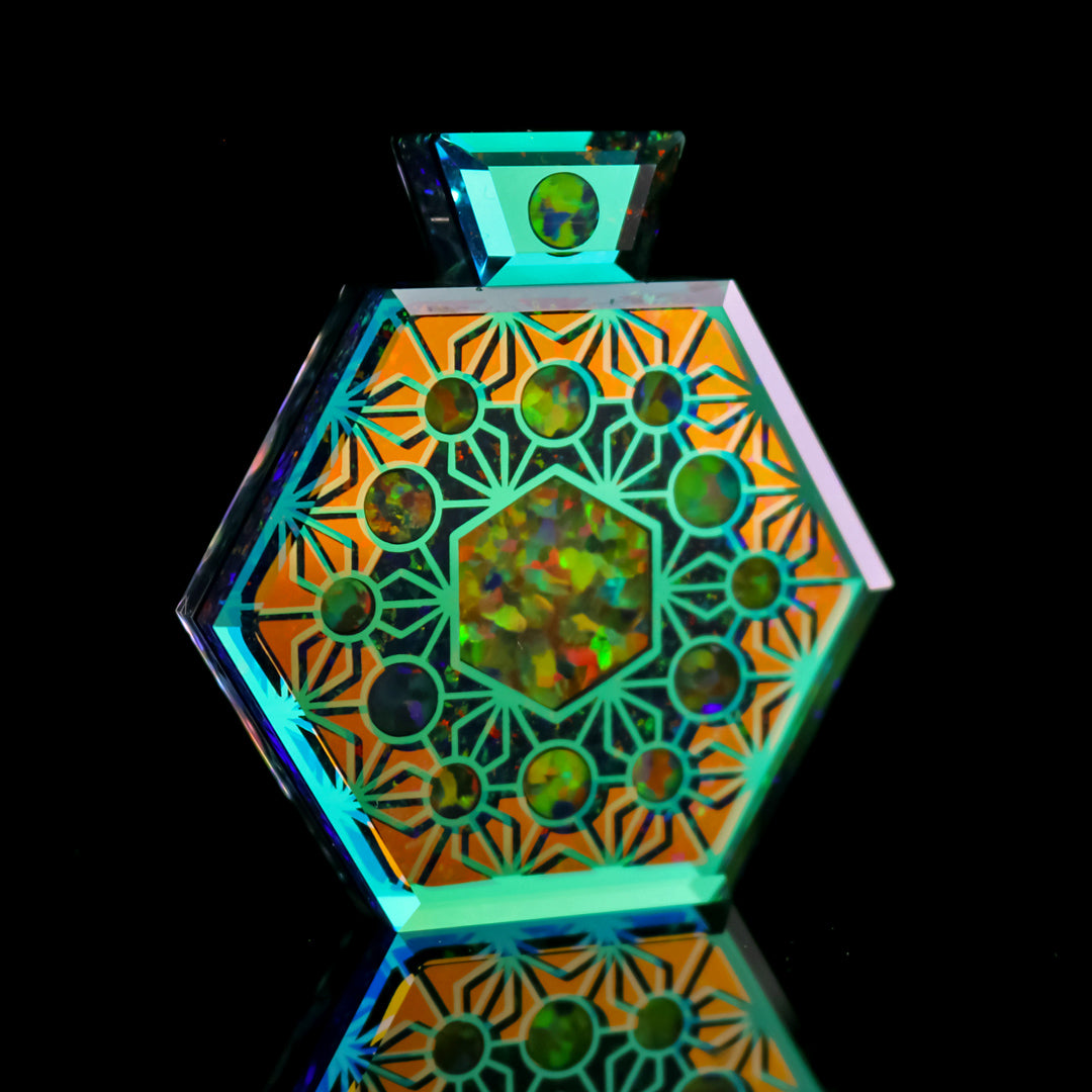 Socketed Hexagon Opal Amulet Pendant