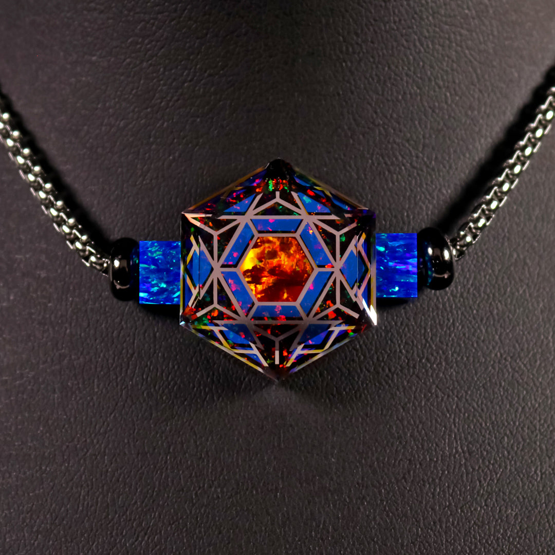 Socketed Ruby Hexagon Opal Bead Necklace