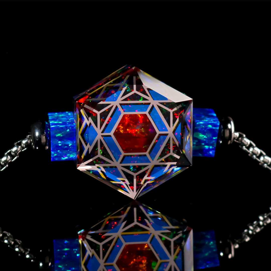 Socketed Ruby Hexagon Opal Bead Necklace