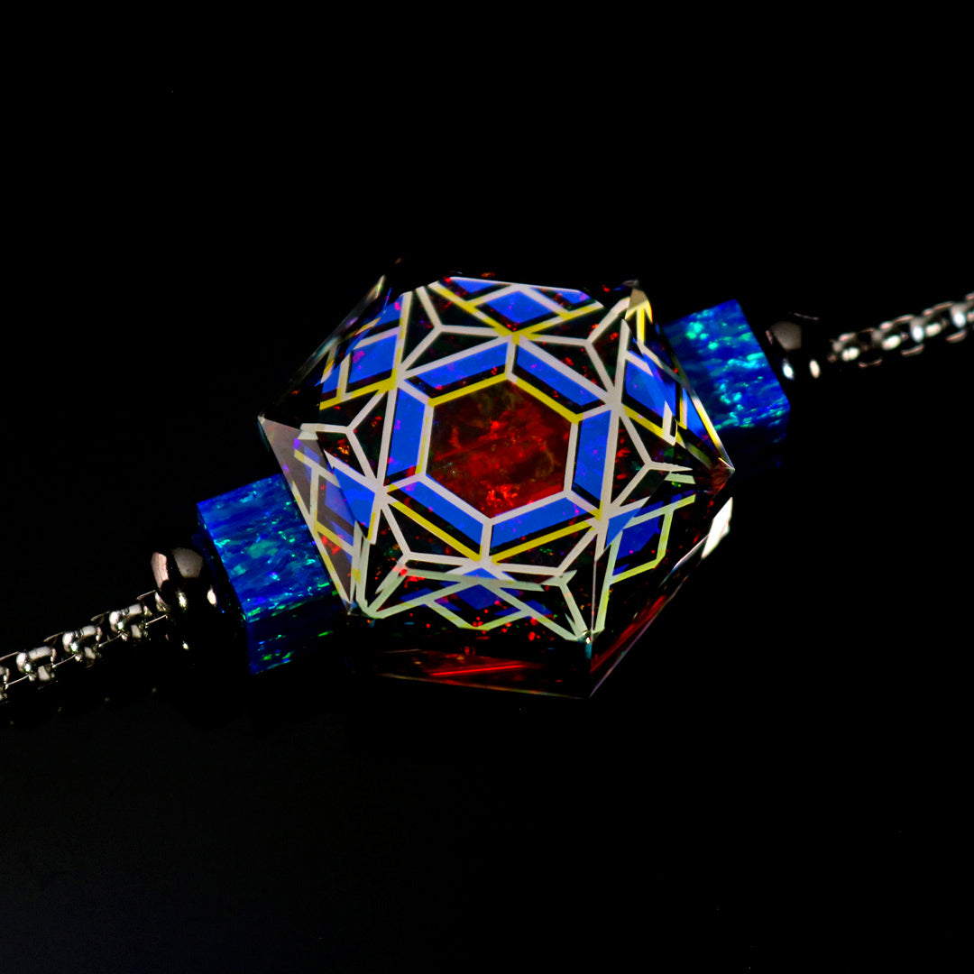 Socketed Ruby Hexagon Opal Bead Necklace